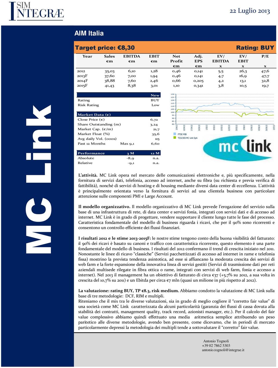 41,43 8,38 3,01 1,10 0,341 3,8 10,5 19,7 MC Link Rating Risk Rating Market Data ( ) New BUY Low Close Price ( ) 6,72 Share Outstanding (m) 3,24 Market Cap.