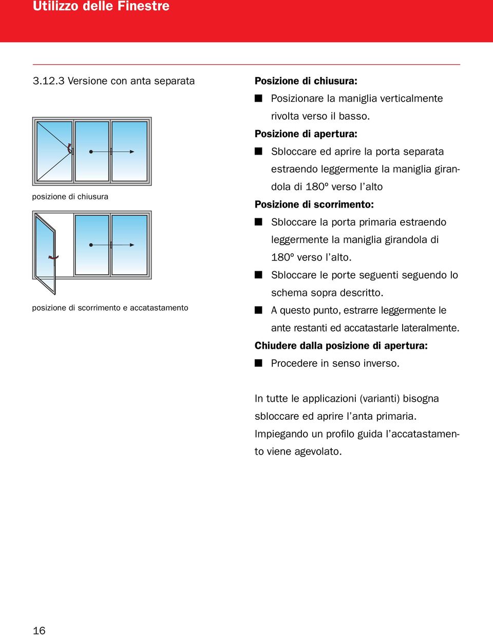 leggermente la maniglia girandola di 180º verso l alto. Sbloccare le porte seguenti seguendo lo schema sopra descritto.