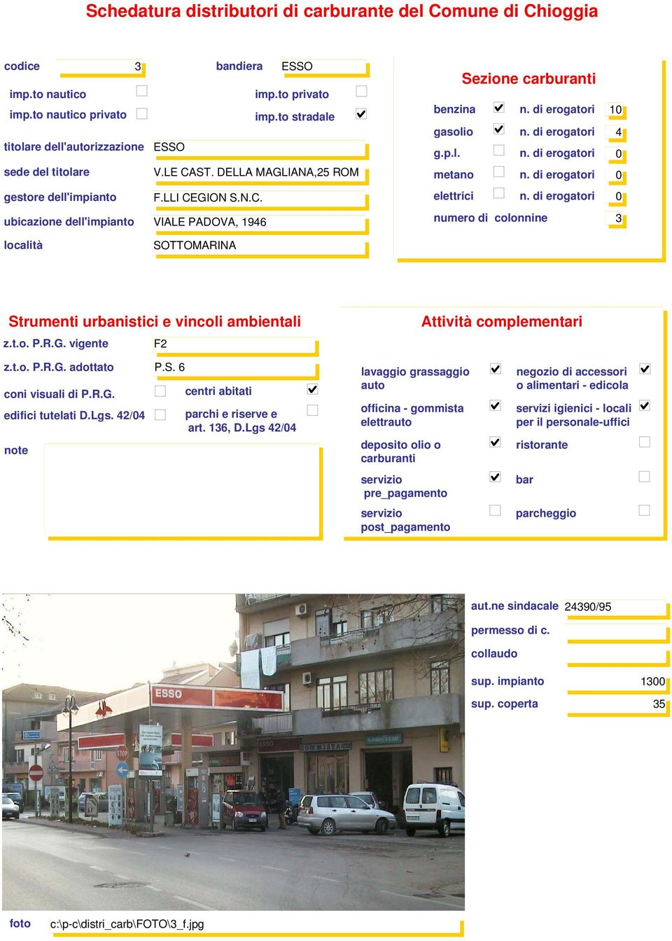 GION S.N.C. ubicazione dell'impianto VIALE PADOVA, 1946 Sezione benzina n.