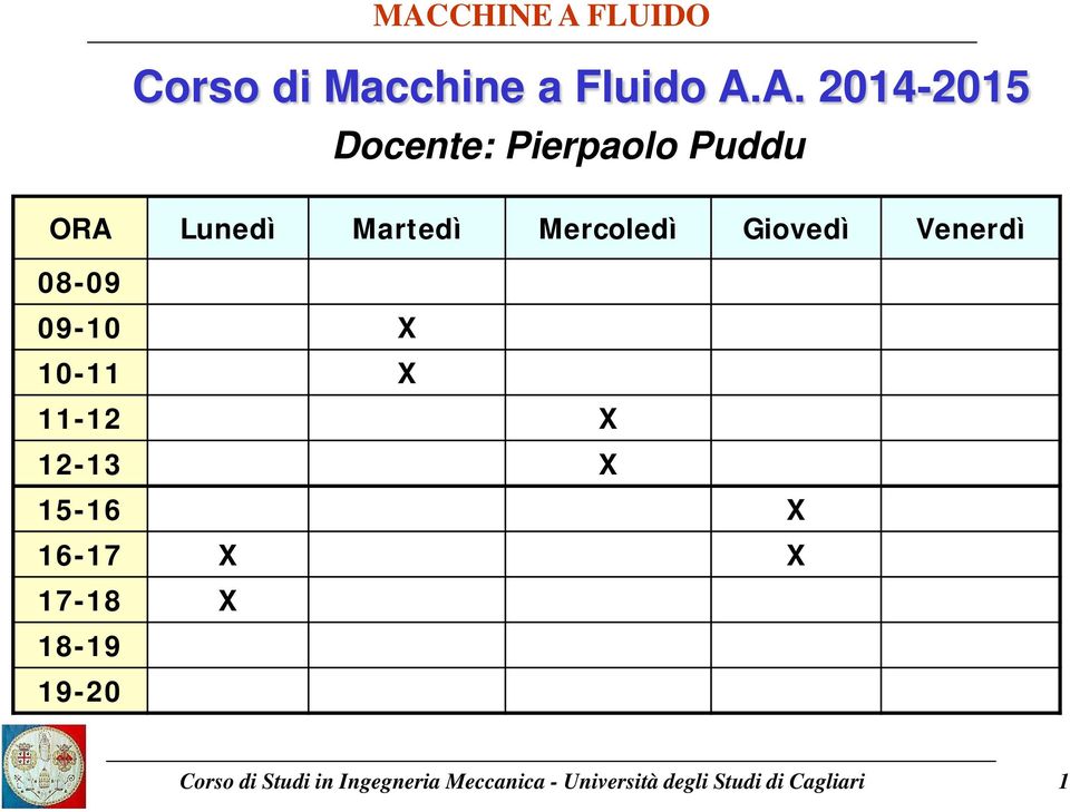 Lunedì Martedì Mercoledì Giovedì Venerdì 08-09