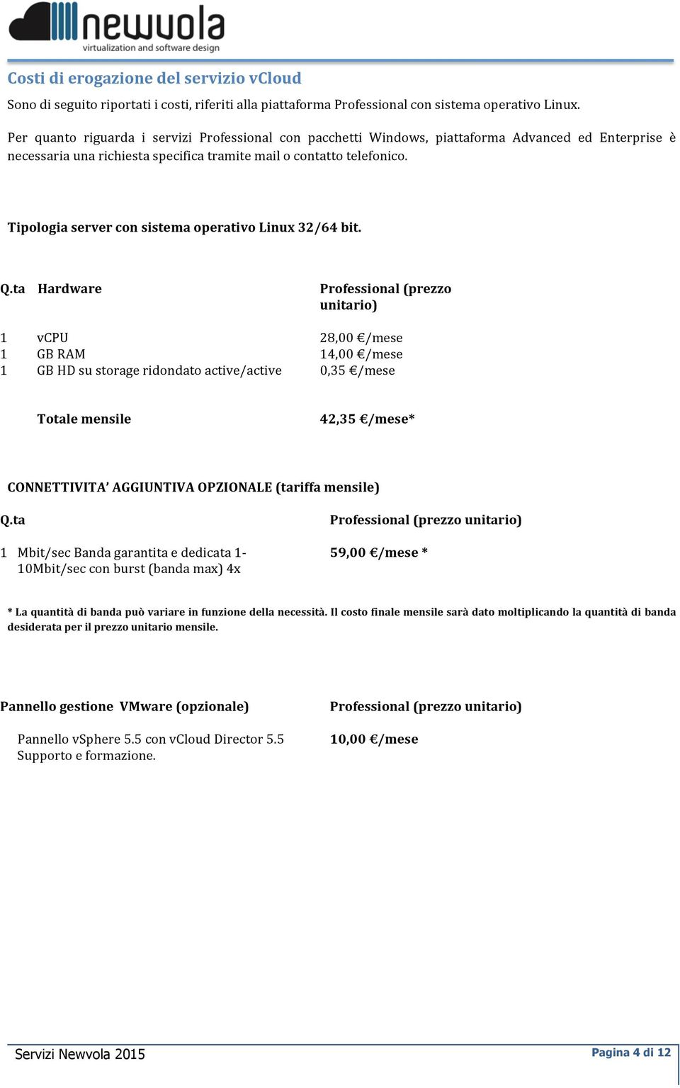 Tipologia server con sistema operativo Linux 32/64 bit. Q.