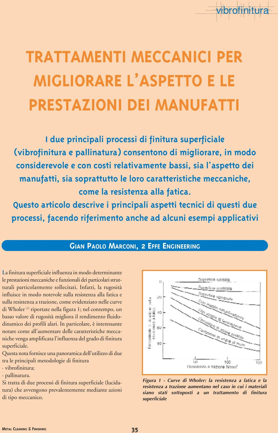 Questo articolo descrive i principali aspetti tecnici di questi due processi, facendo riferimento anche ad alcuni esempi applicativi GIAN PAOLO MARCONI, 2 EFFE ENGINEERING La finitura superficiale