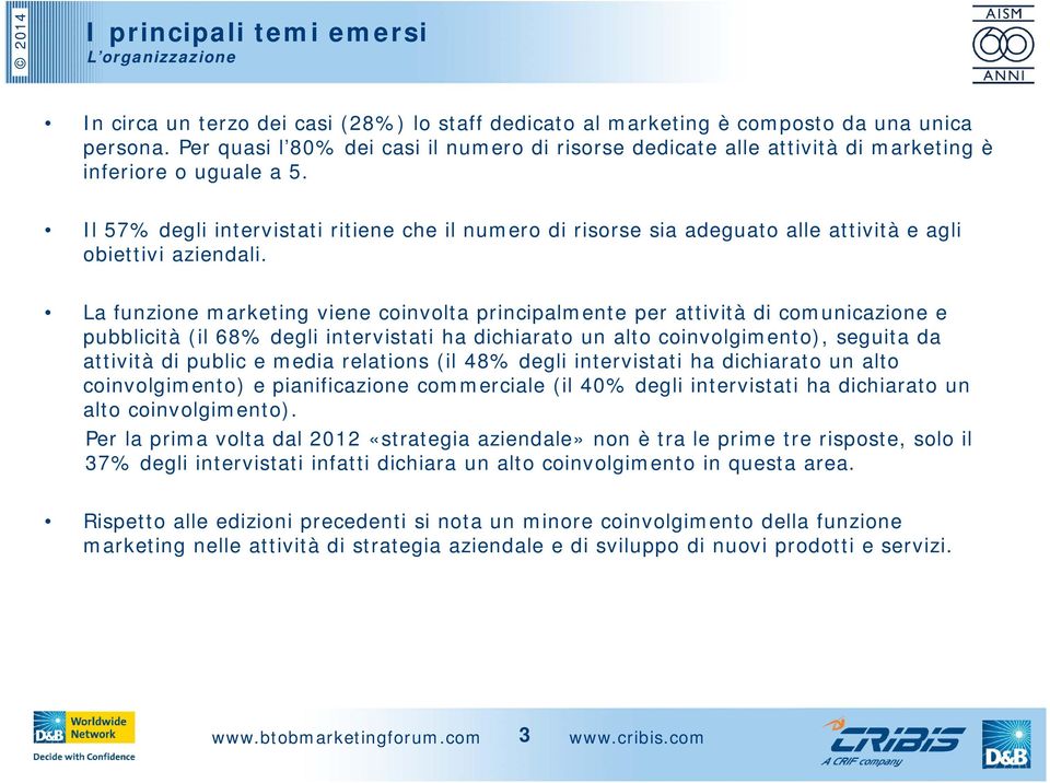 Il 57% degli intervistati ritiene che il numero di risorse sia adeguato alle attività e agli obiettivi aziendali.