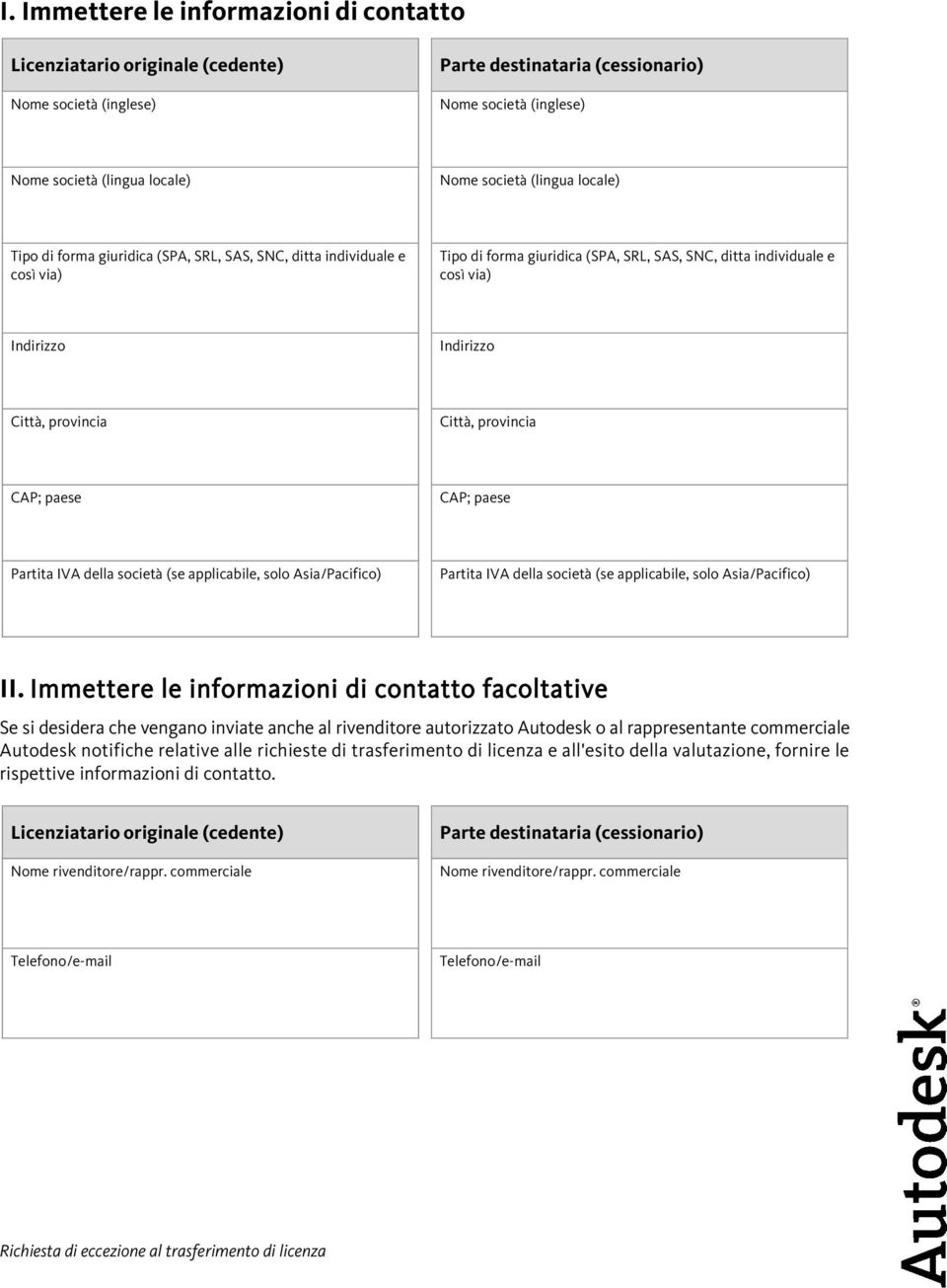 società (se applicabile, solo Asia/Pacifico) Partita IVA della società (se applicabile, solo Asia/Pacifico) II.