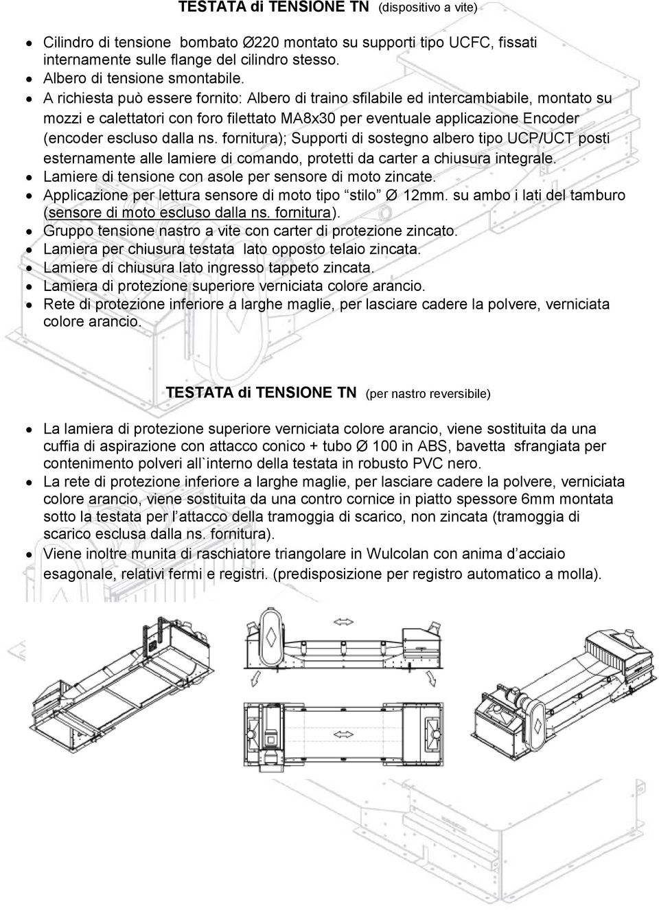 fornitura); Supporti di sostegno albero tipo UCP/UCT posti esternamente alle lamiere di comando, protetti da carter a chiusura integrale. Lamiere di tensione con asole per sensore di moto zincate.