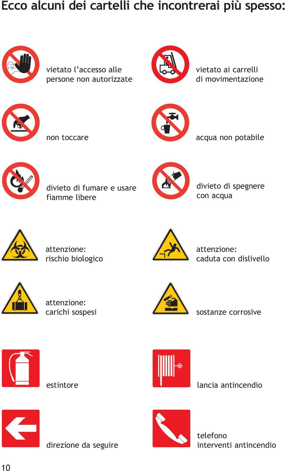 di spegnere con acqua attenzione: rischio biologico attenzione: caduta con dislivello attenzione: carichi