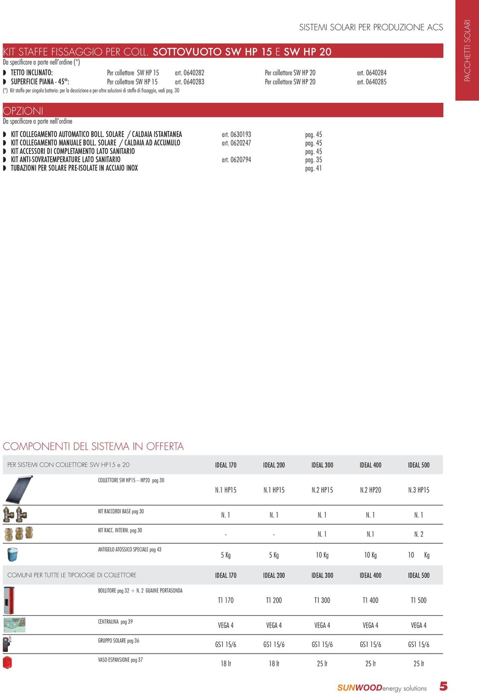 AUTOMATICO BOLL. SOLARE / CALDAIA ISTANTANEA pag. 45 KIT COLLEGAMENTO MANUALE BOLL. SOLARE / CALDAIA AD ACCUMULO pag. 45 KIT ACCESSORI DI COMPLETAMENTO LATO SANITARIO pag.