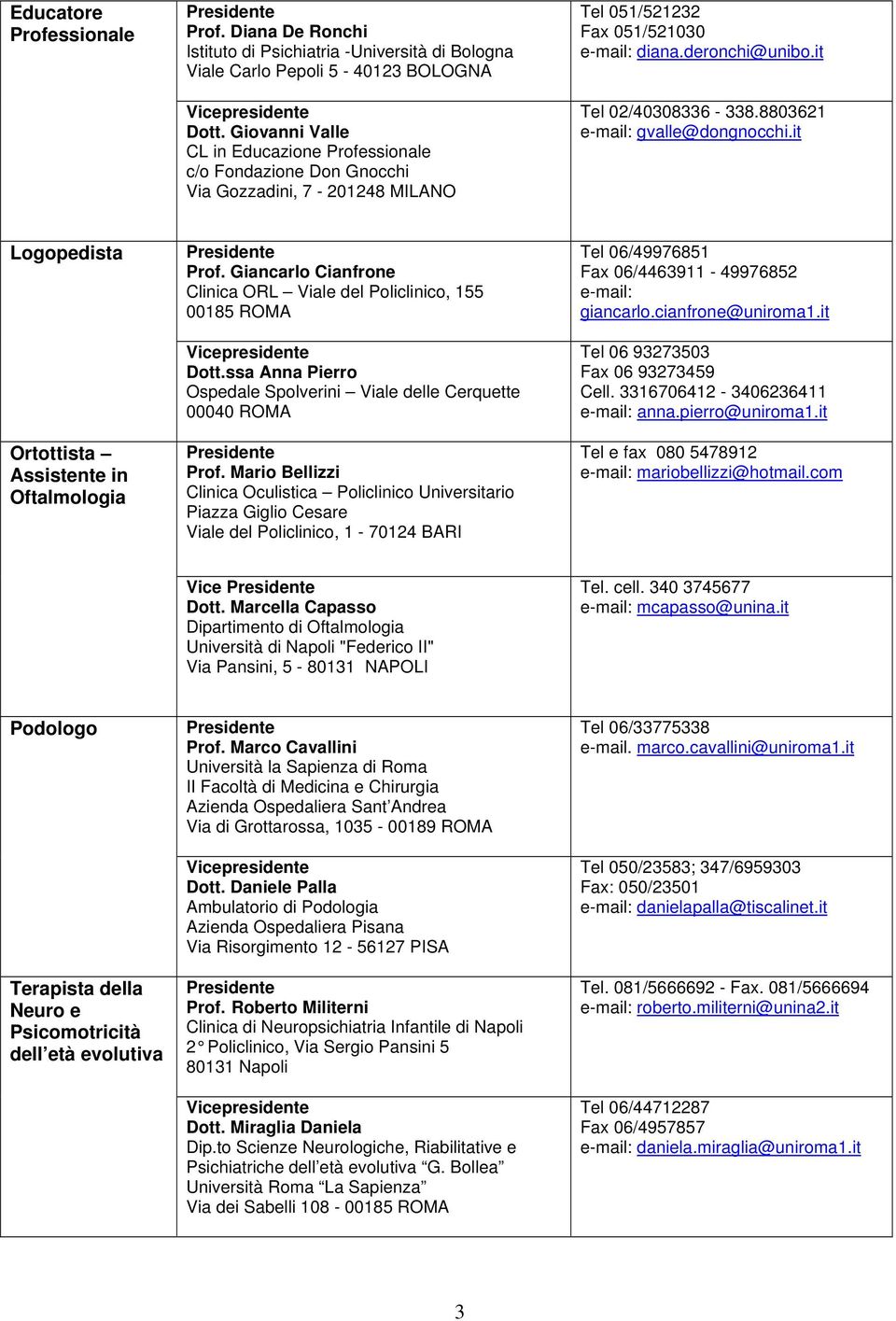 8803621 e-mail: gvalle@dongnocchi.it Logopedista Ortottista Assistente in Oftalmologia Prof. Giancarlo Cianfrone Clinica ORL Viale del Policlinico, 155 00185 ROMA Dott.