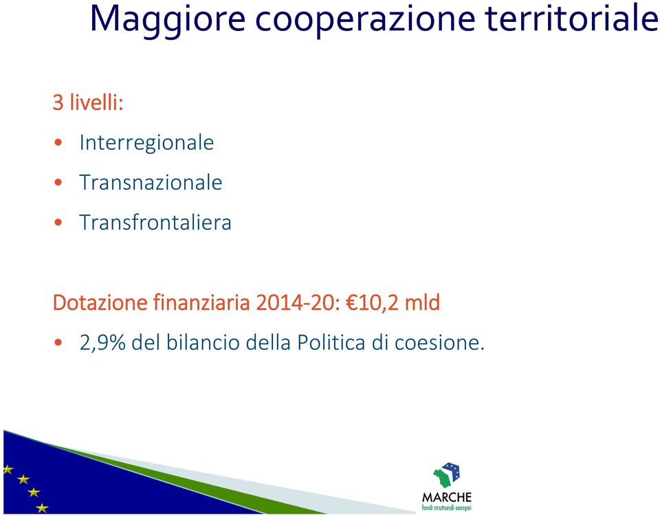 Transfrontaliera Dotazione finanziaria 2014