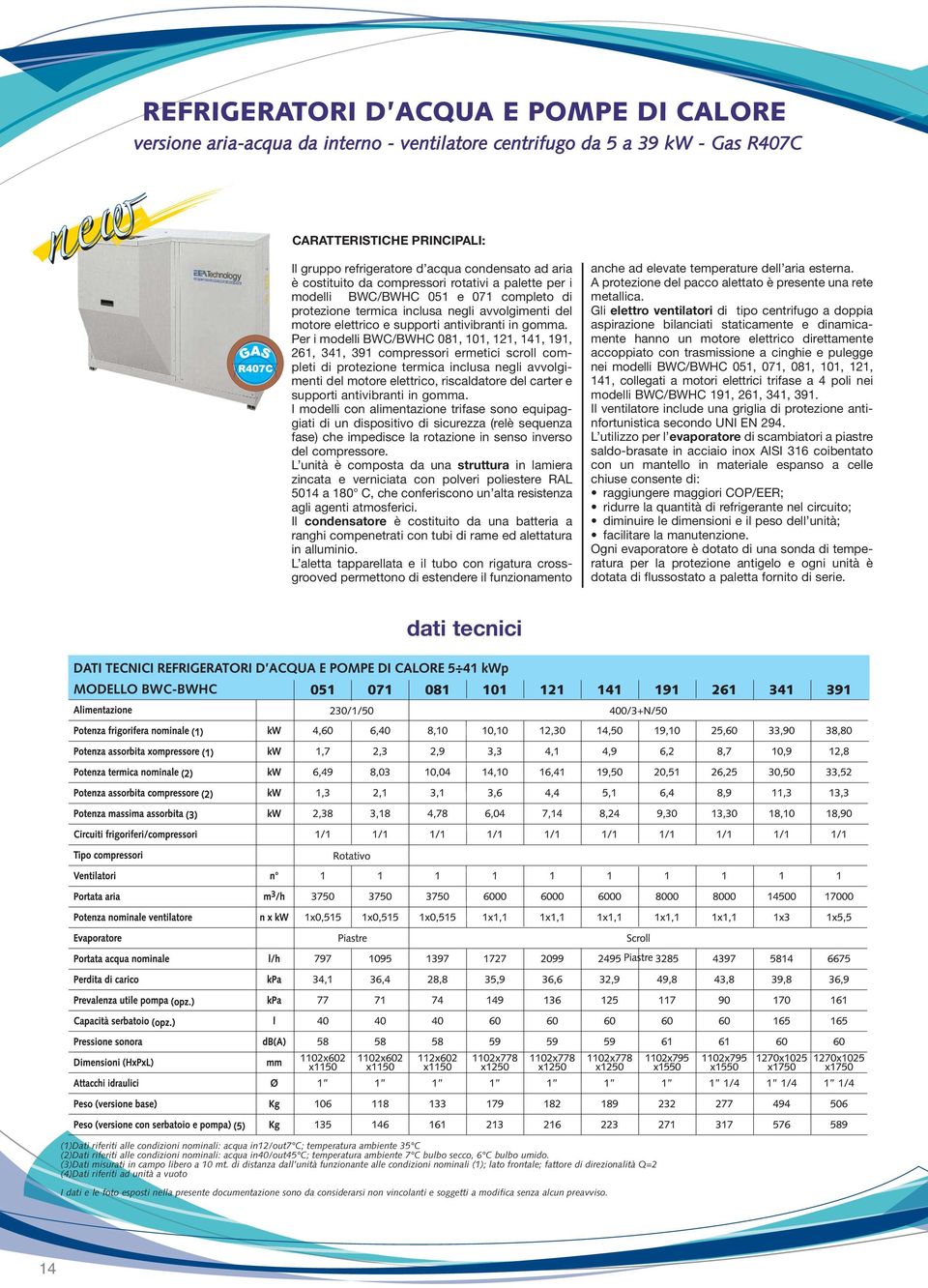 Per i modelli BWC/BWHC 081, 101, 121, 141, 191, 261, 341, 391 compressori ermetici scroll completi di protezione termica inclusa negli avvolgimenti del motore elettrico, riscaldatore del carter e