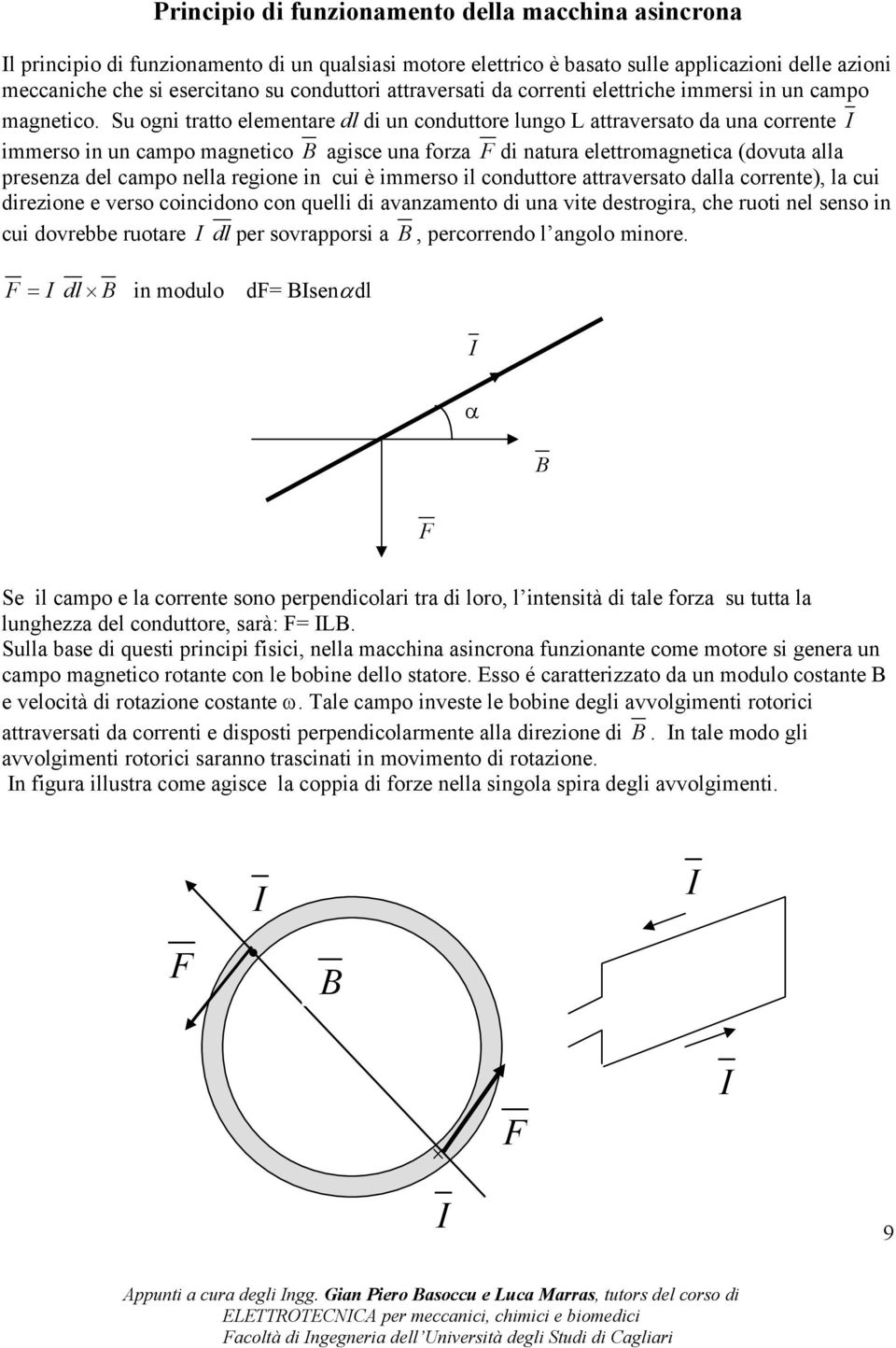 Su ogni tratto elementare dl di un conduttore lungo L attraversato da una corrente immerso in un campo magnetico B agisce una forza F di natura elettromagnetica (dovuta alla presenza del campo nella