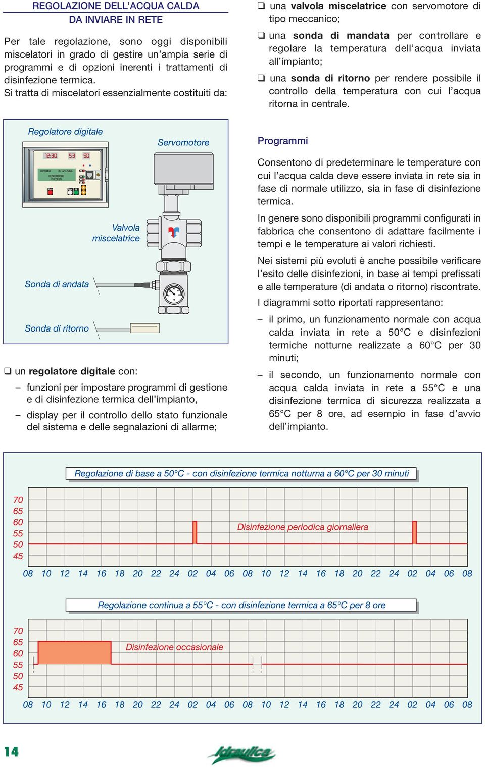 Si tratta di miscelatori essenzialmente costituiti da: una valvola miscelatrice con servomotore di tipo meccanico; una sonda di mandata per controllare e regolare la temperatura dell acqua inviata