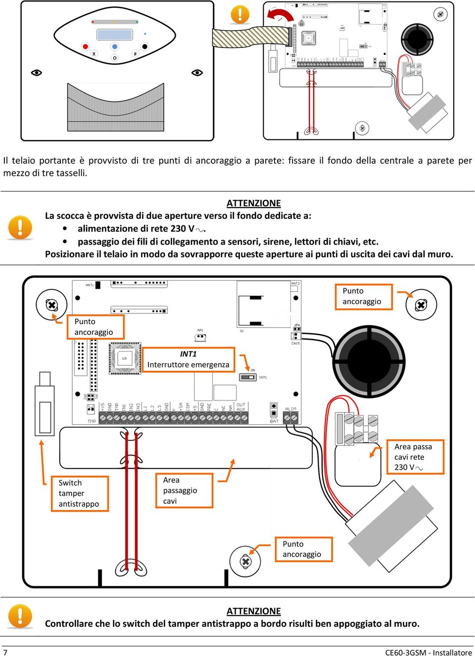 passaggio dei fili di collegamento a sensori, sirene, lettori di chiavi, etc.