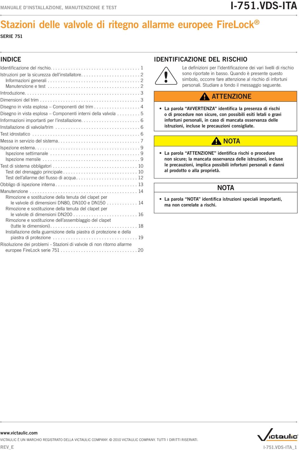 ................. 4 Disegno in vista esplosa Componenti interni della valvola......... 5 Informazioni importanti per l installazione....................... 6 Installazione di valvola/trim.