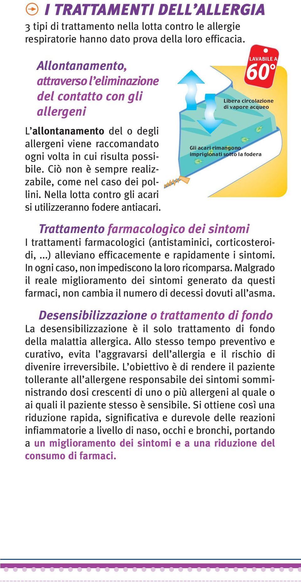 Ciò non è sempre realizzabile, come nel caso dei pollini. Nella lotta contro gli acari si utilizzeranno fodere antiacari.