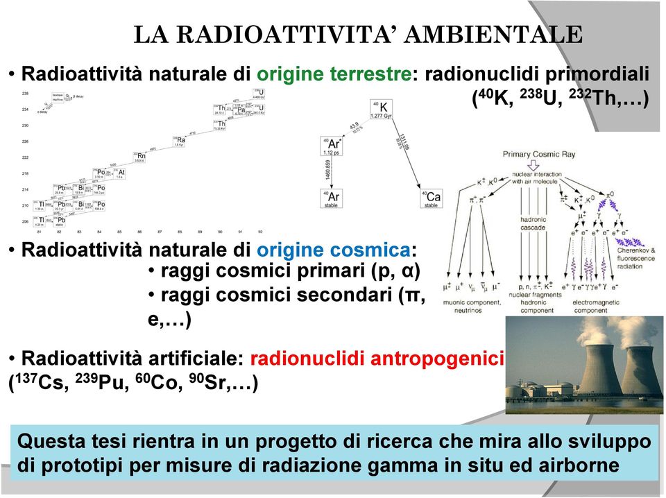 K, e, ) Radioattività artificiale: radionuclidi antropogenici ( 137 Cs, 239 Pu, 60 Co, 90 Sr, ) Questa tesi