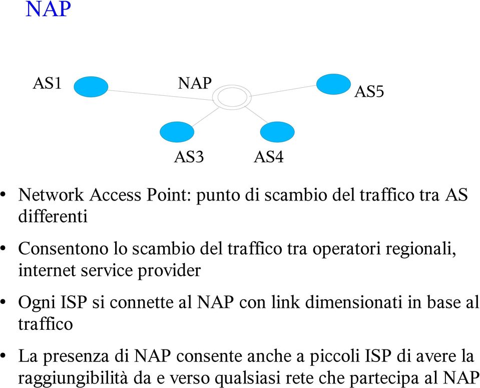 provider Ogni ISP si connette al NAP con link dimensionati in base al traffico La presenza