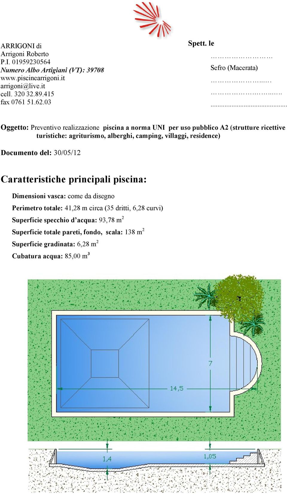 .......... Oggetto: Preventivo realizzazione piscina a norma UNI per uso pubblico A2 (strutture ricettive turistiche: agriturismo, alberghi, camping, villaggi,