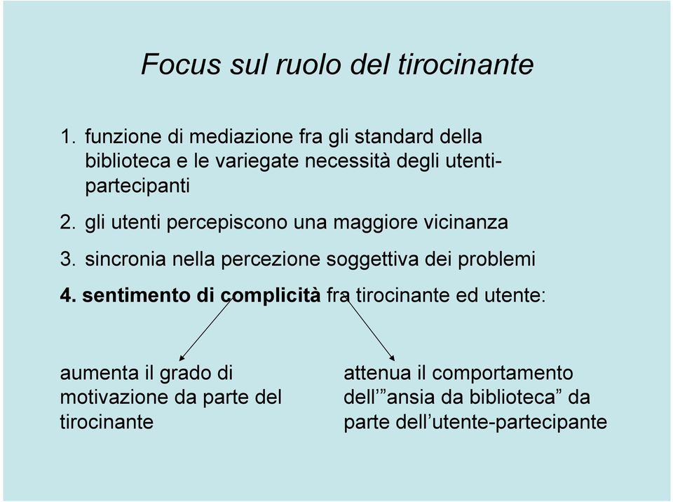 gli utenti percepiscono una maggiore vicinanza 3. sincronia nella percezione soggettiva dei problemi 4.