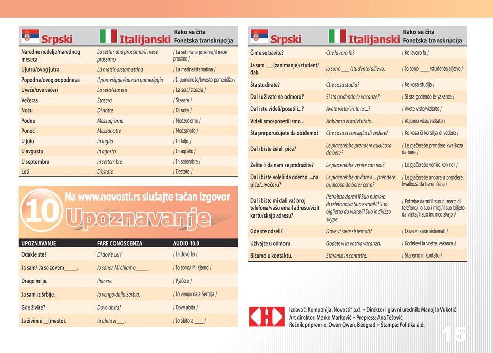 Medzođorno / Ponoć Mezzanotte / Medzanote / U julu In luglio / In luljo / U avgustu In agosto / In agosto / U septembru In settembre / In setembre / Leti D estate / Destate / 10 Upoznavanje Da li