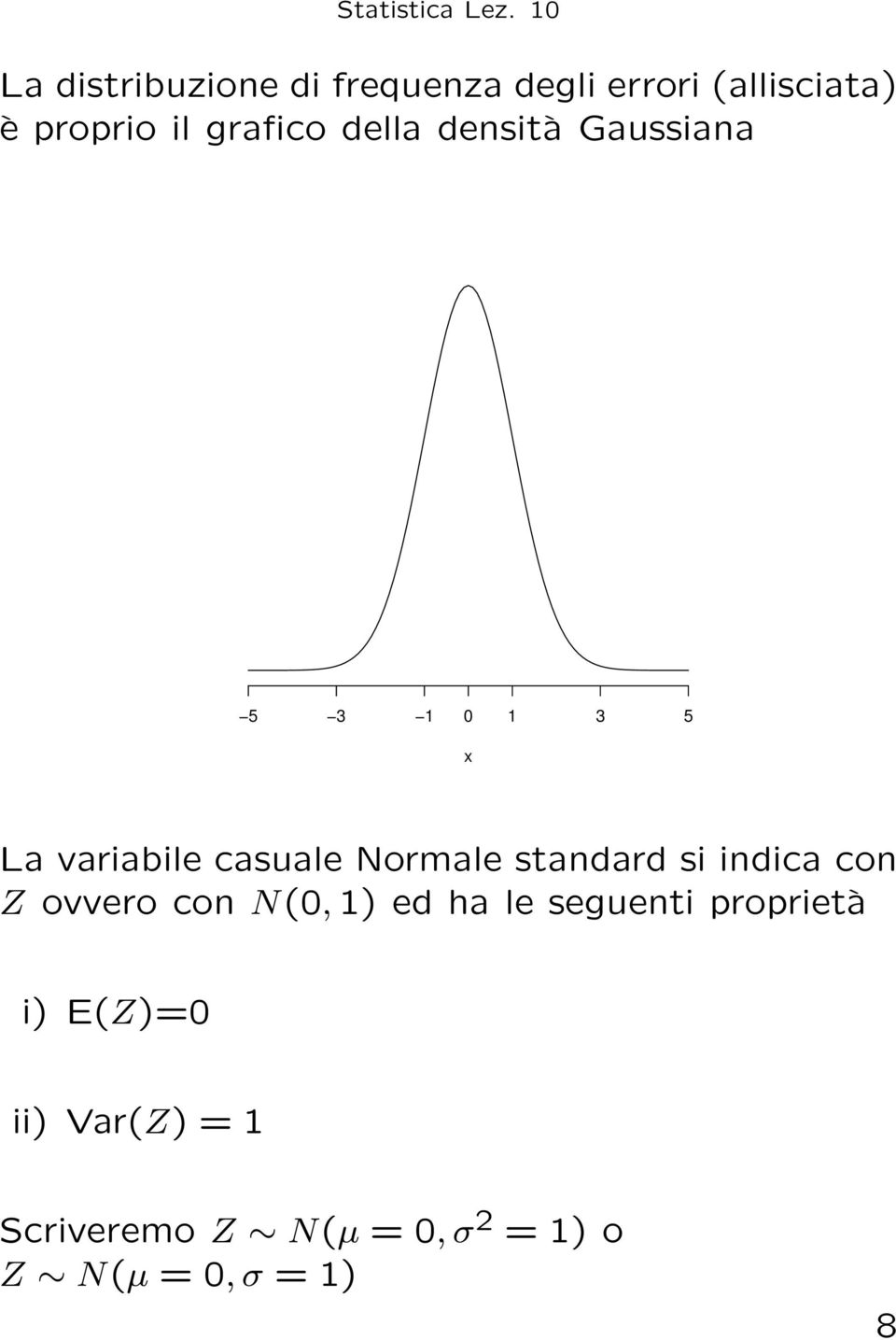 Normale standard si indica con Z ovvero con N(0, 1) ed ha le seguenti
