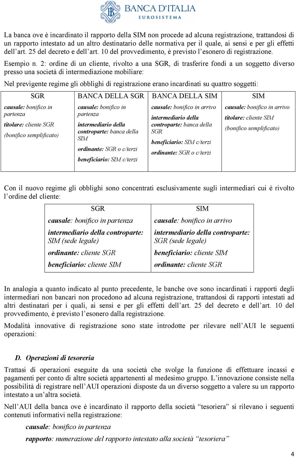 2: ordine di un cliente, rivolto a una SGR, di trasferire fondi a un soggetto diverso presso una società di intermediazione mobiliare: Nel previgente regime gli obblighi di registrazione erano