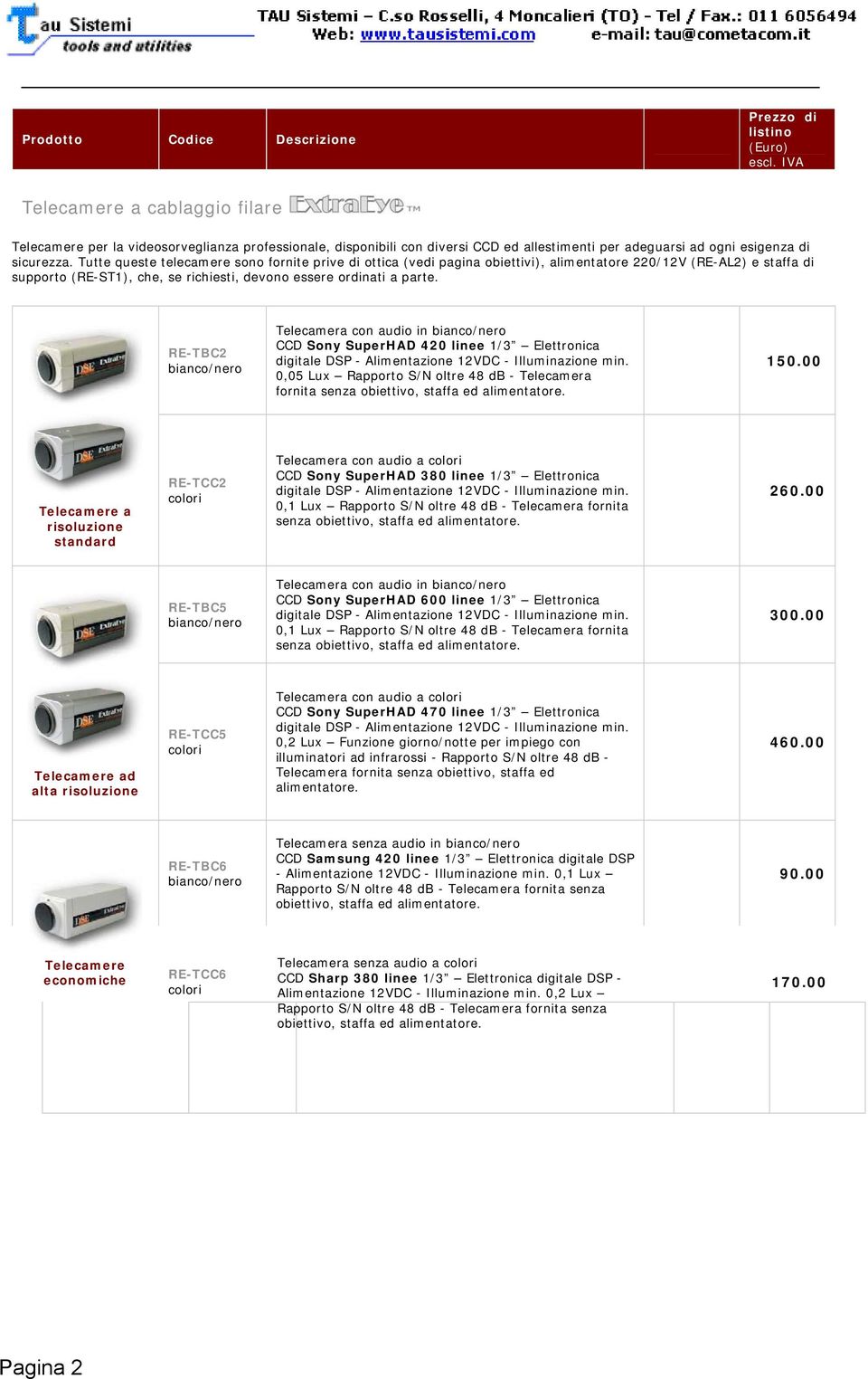 RE-TBC2 Telecamera con audio in CCD Sony SuperHAD 420 linee 1/3 Elettronica digitale DSP - Alimentazione 12VDC - Illuminazione min.