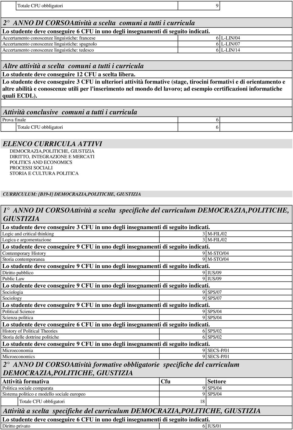 Lo studente deve conseguire 3 CFU in ulteriori attività formative (stage, tirocini formativi e di orientamento e altre abilità e conoscenze utili per l'inserimento nel mondo del lavoro; ad esempio