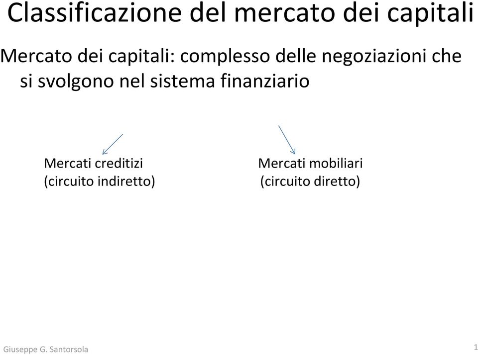 svolgono nel sistema finanziario Mercati creditizi