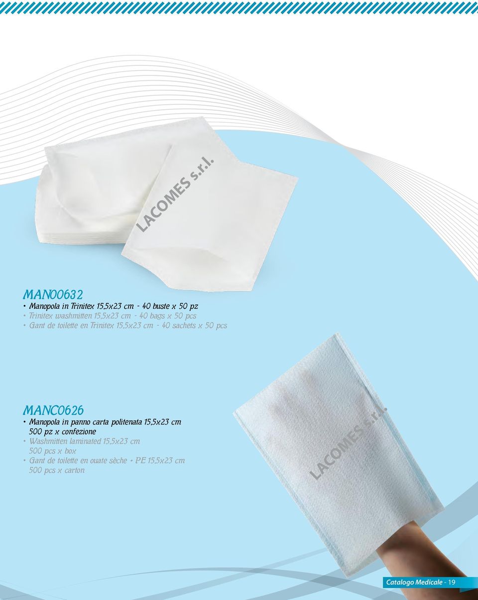 Manopola in panno carta politenata 15,5x23 cm 500 pz x confezione Washmitten laminated 15,5x23