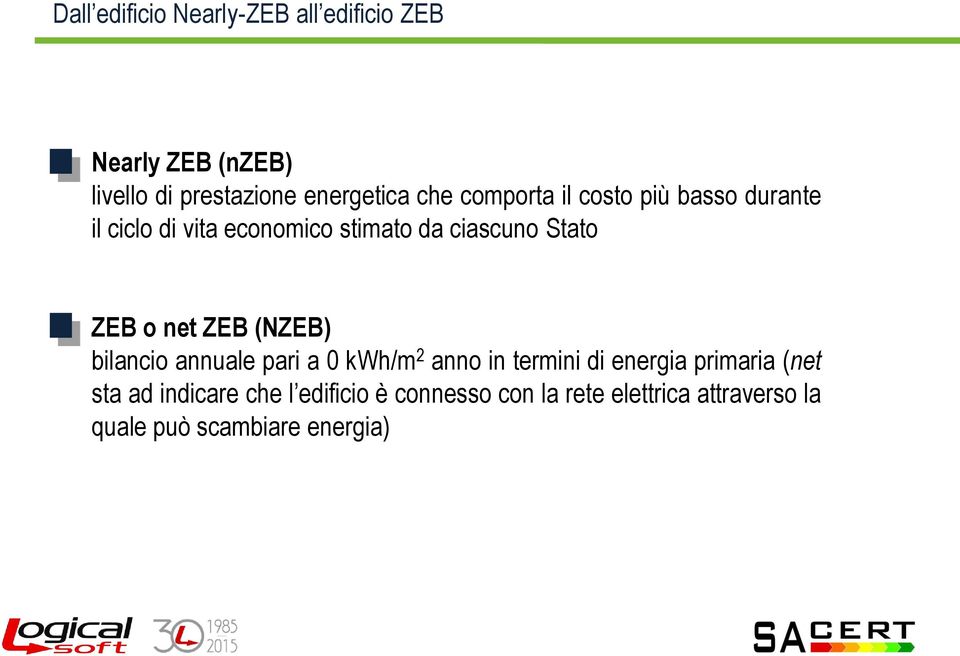 net ZEB (NZEB) bilancio annuale pari a 0 kwh/m 2 anno in termini di energia primaria (net sta ad