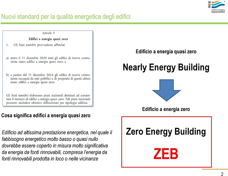 energetico molto basso o quasi nullo dovrebbe essere coperto in misura molto significativa da energia da fonti