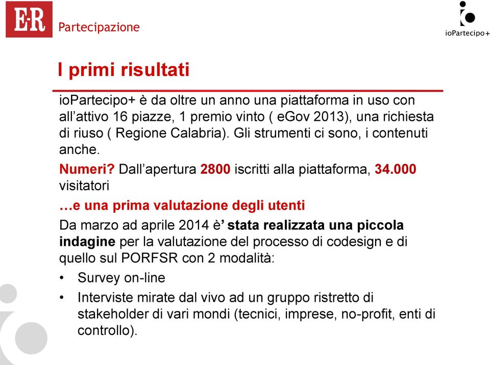 000 visitatori e una prima valutazione degli utenti Da marzo ad aprile 2014 è stata realizzata una piccola indagine per la valutazione del processo di