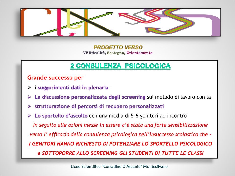 alle azioni messe in essere c è stata una forte sensibilizzazione verso l efficacia della consulenza psicologica nell insuccesso