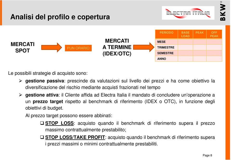 Italia il mandato di concludere un operazione a un prezzo target rispetto al benchmark di riferimento (IDEX o OTC), in funzione degli obiettivi di budget.
