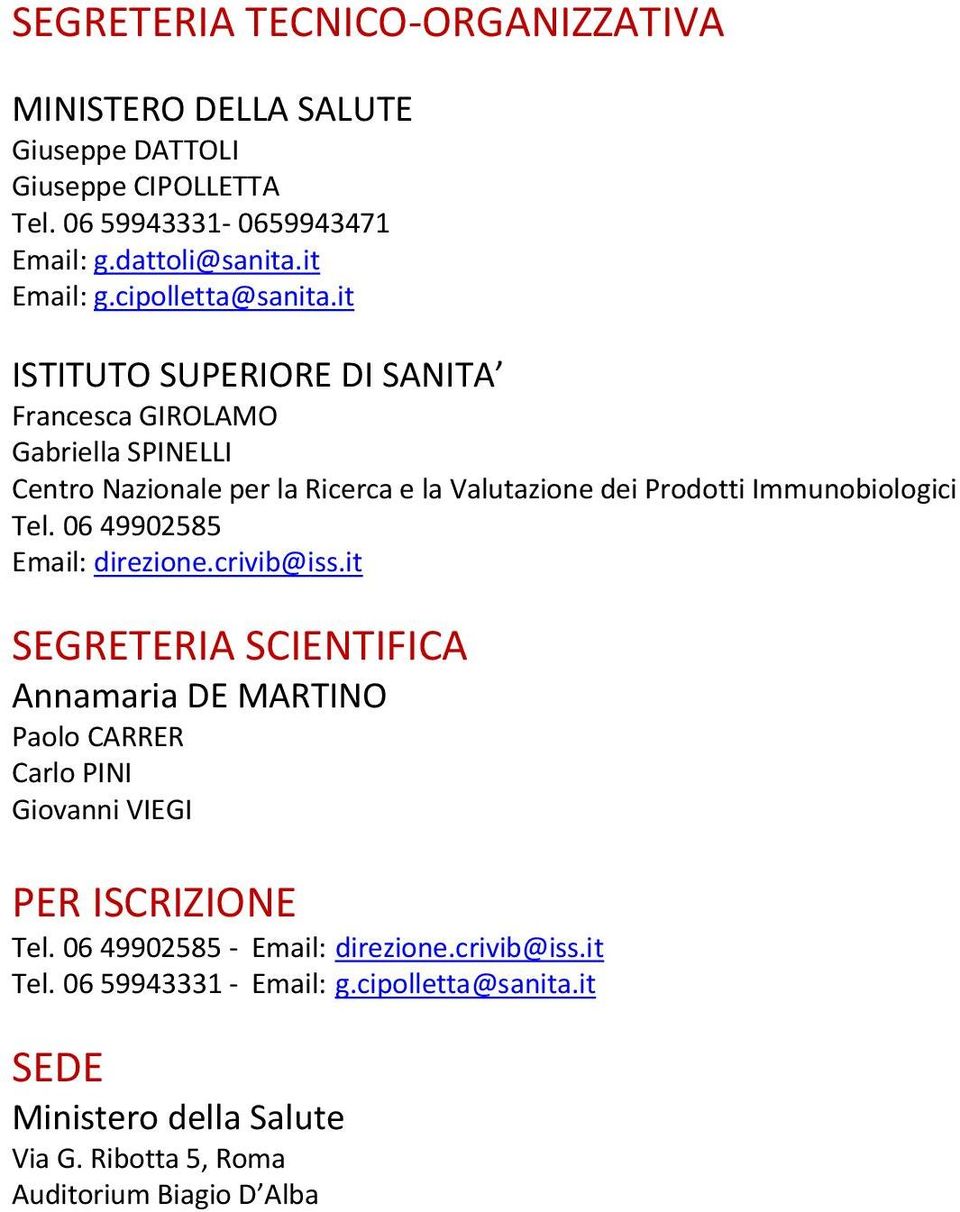 it ISTITUTO SUPERIORE DI SANITA Francesca GIROLAMO Gabriella SPINELLI Centro Nazionale per la Ricerca e la Valutazione dei Prodotti Immunobiologici Tel.
