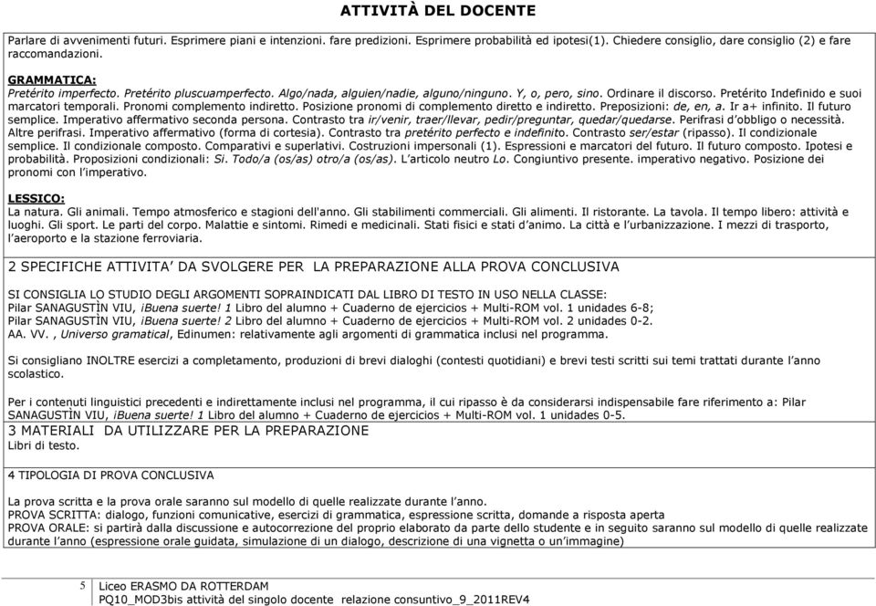 Pronomi complemento indiretto. Posizione pronomi di complemento diretto e indiretto. Preposizioni: de, en, a. Ir a+ infinito. Il futuro semplice. Imperativo affermativo seconda persona.