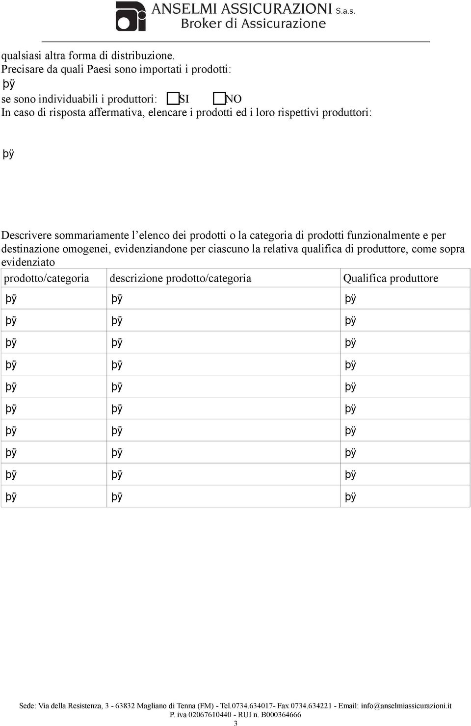 affermativa, elencare i prodotti ed i loro rispettivi produttori: Descrivere sommariamente l elenco dei prodotti o la