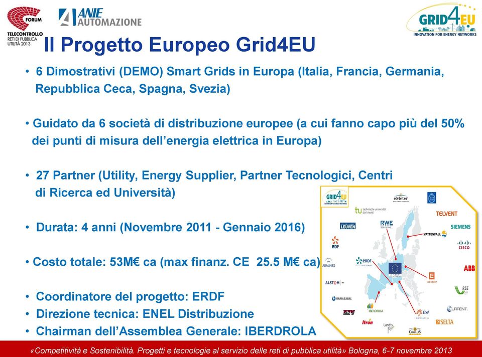 (Utility, Energy Supplier, Partner Tecnologici, Centri di Ricerca ed Università) Durata: 4 anni (Novembre 2011 - Gennaio 2016) Costo totale: