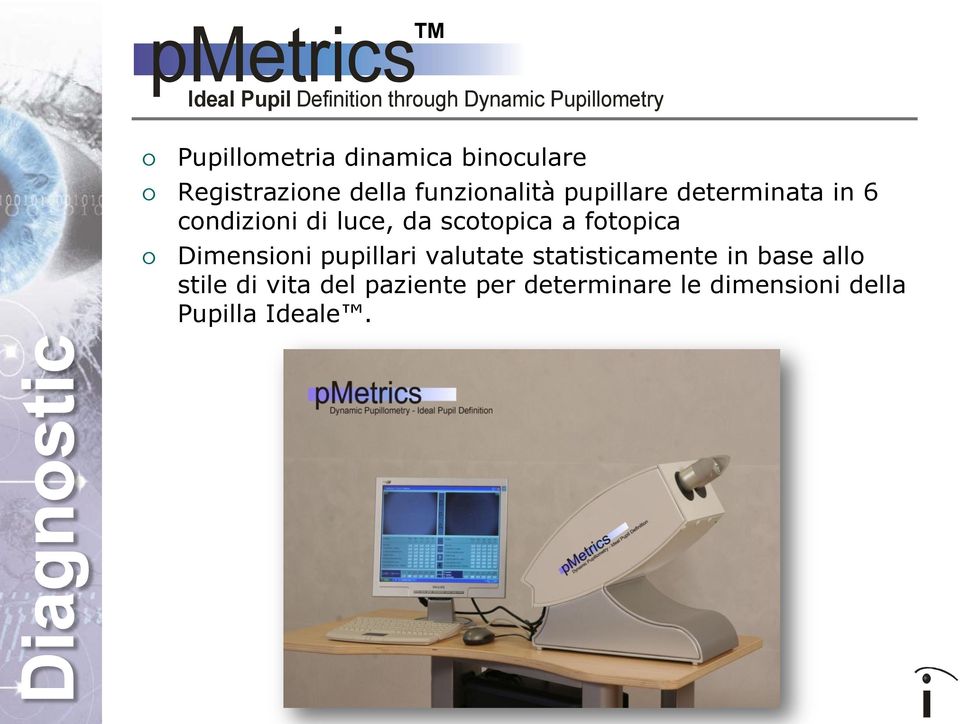 di luce, da scotopica a fotopica Dimensioni pupillari valutate statisticamente in