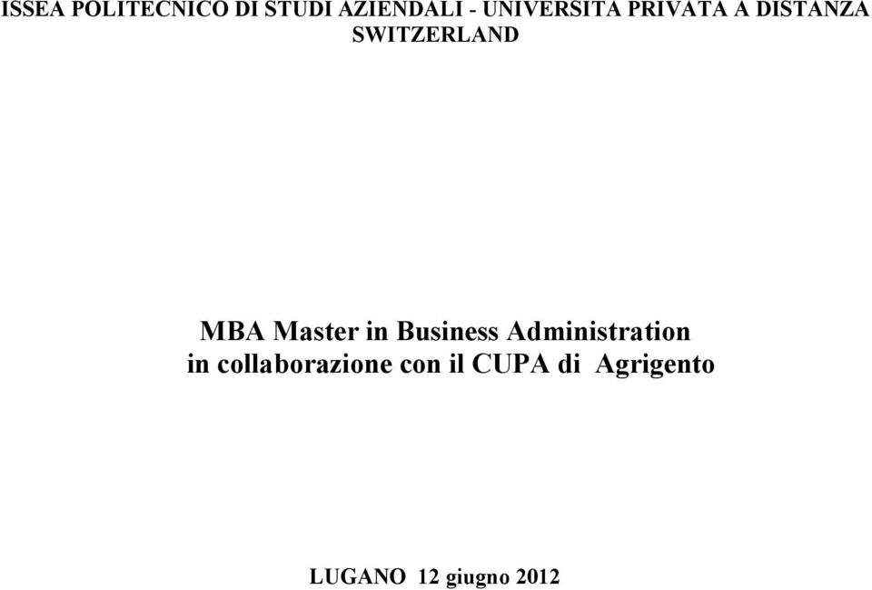 Master in Business Administration in