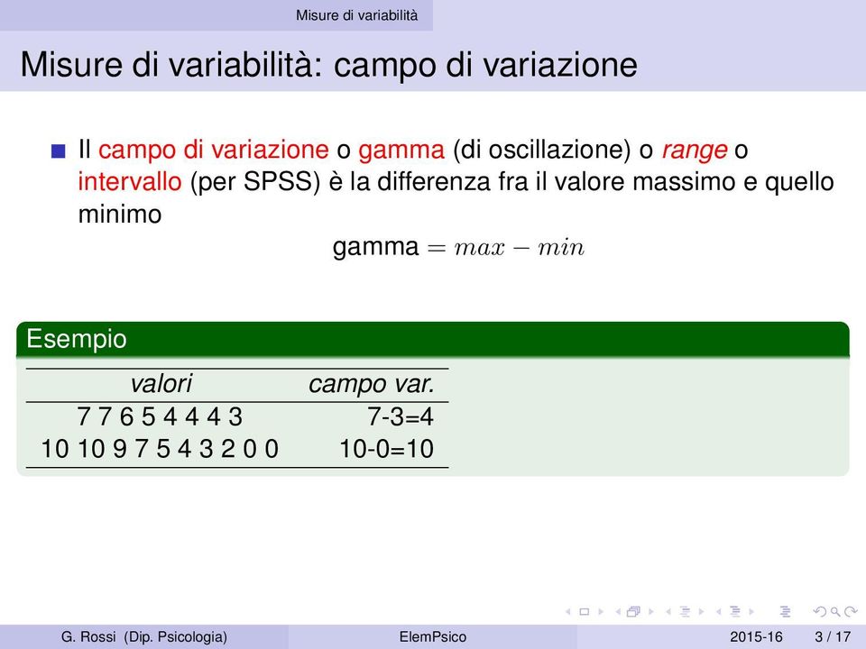 massimo e quello minimo gamma = max min Esempio valori campo var.