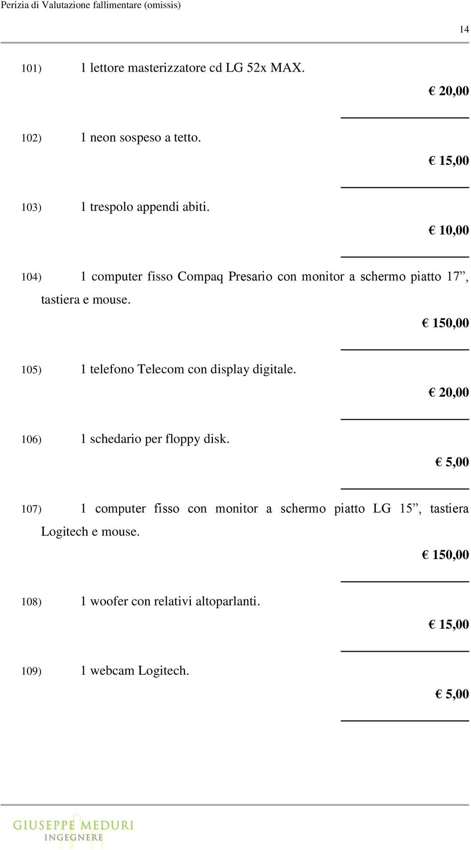 150,00 105) 1 telefono Telecom con display digitale. 106) 1 schedario per floppy disk.