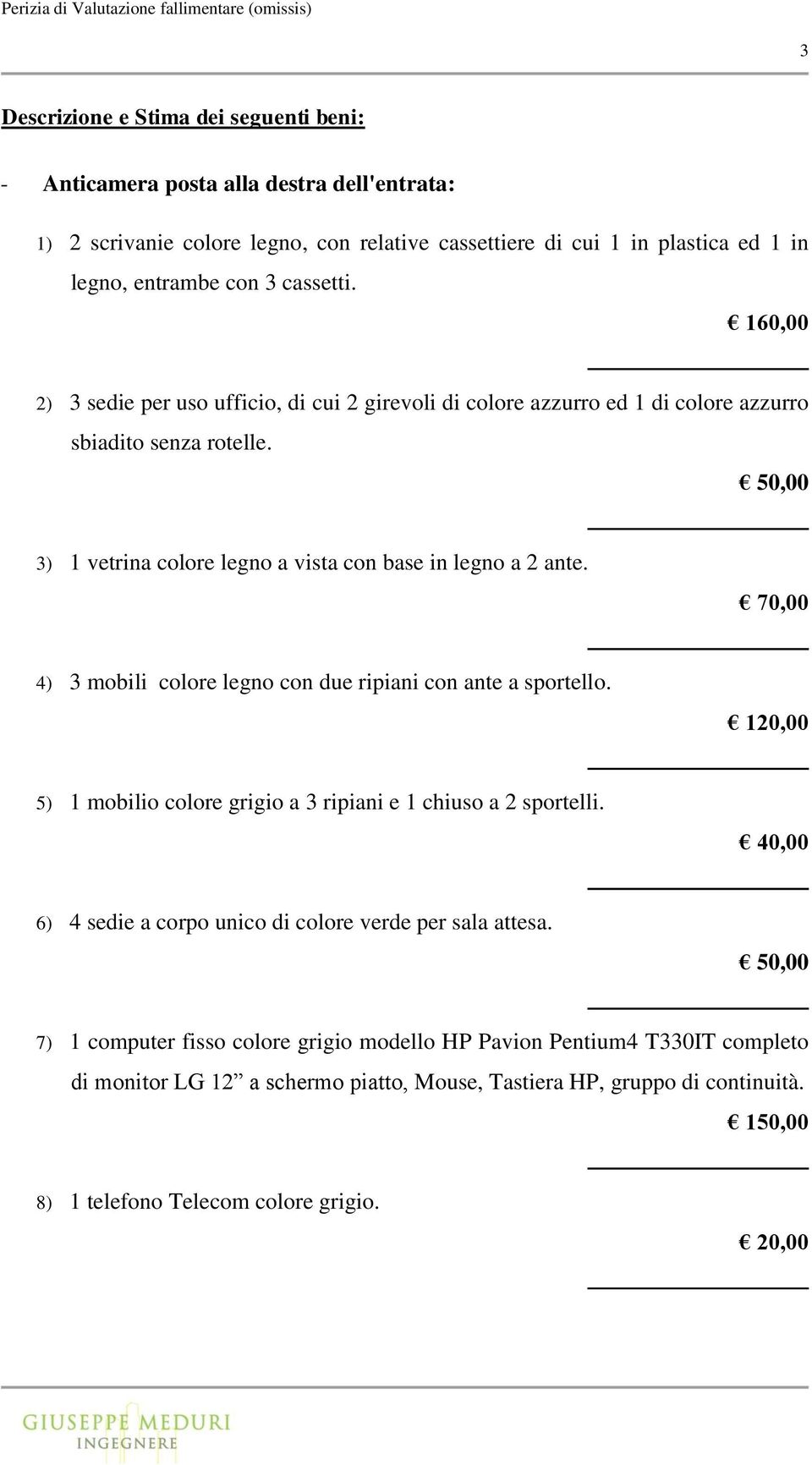 70,00 4) 3 mobili colore legno con due ripiani con ante a sportello. 120,00 5) 1 mobilio colore grigio a 3 ripiani e 1 chiuso a 2 sportelli.