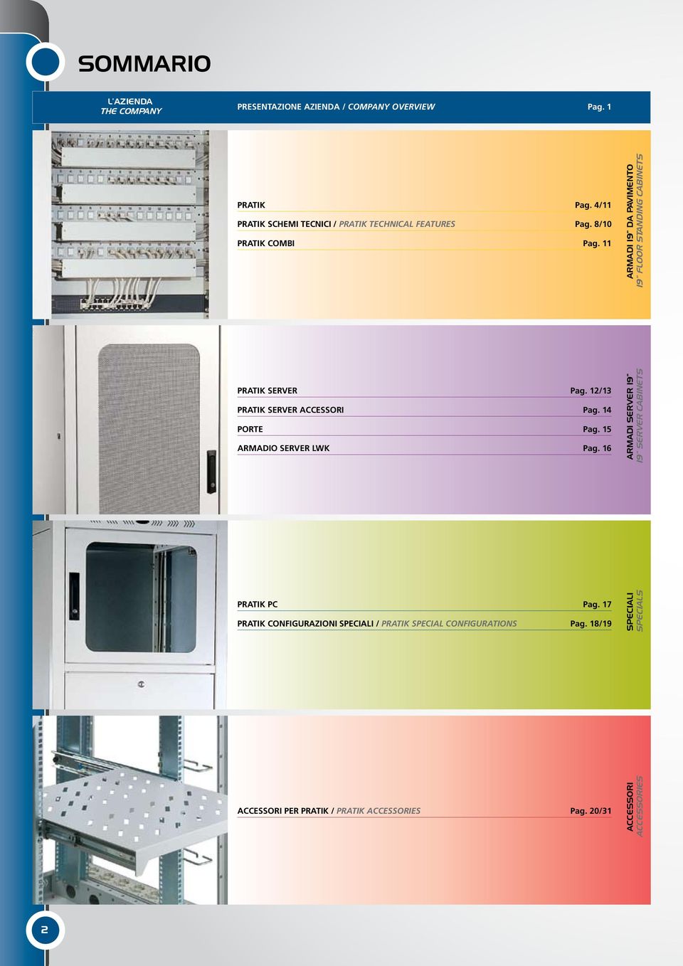 11 ARMADI 19 DA PAVIMENTO 19 FLOOR STANDING CABINETS PRATIK SERVER Pag. 12/13 PRATIK SERVER ACCESSORI Pag. 14 PORTE Pag.