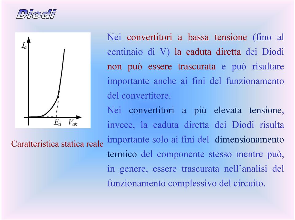 Nei convertitori a più elevata tensione, invece, la caduta diretta dei Diodi risulta importante t solo ai finii dl del