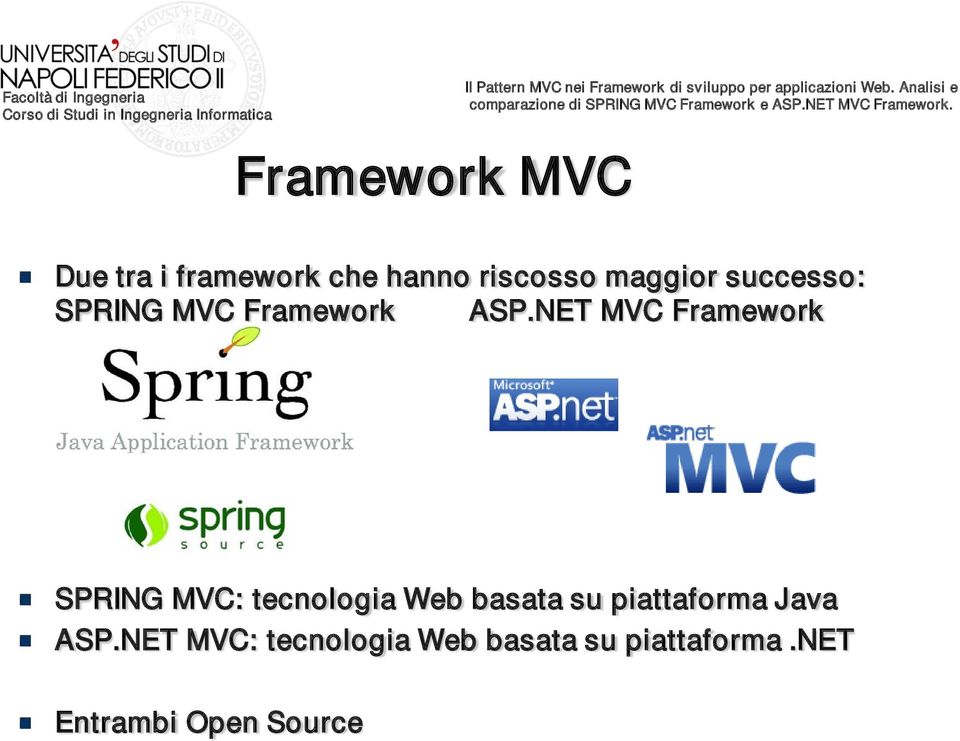 NET MVC Framework SPRING MVC: tecnologia Web basata su