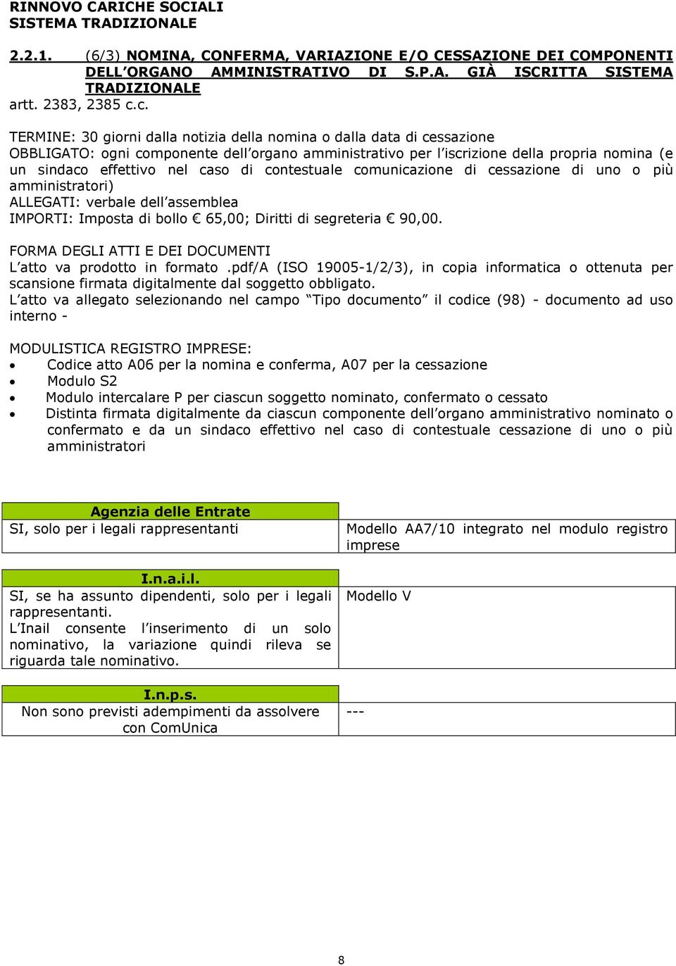 c. TERMINE: 30 giorni dalla notizia della nomina o dalla data di cessazione OBBLIGATO: ogni componente dell organo amministrativo per l iscrizione della propria nomina (e un sindaco effettivo nel