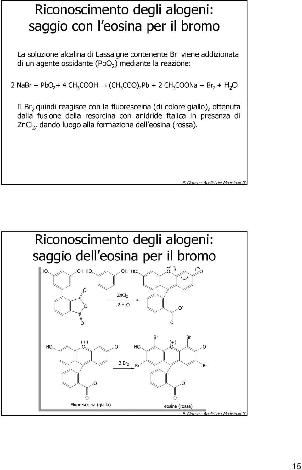 colore giallo), ottenuta dalla fusione della resorcina con anidride ftalica in presenza di ZnCl 2, dando luogo alla formazione dell eosina (rossa).