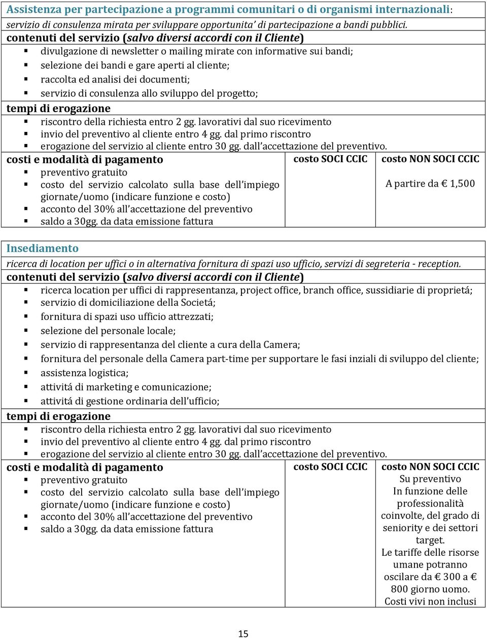 progetto; riscontro della richiesta entro 2 gg. lavorativi dal suo ricevimento invio del preventivo al cliente entro 4 gg. dal primo riscontro erogazione del servizio al cliente entro 30 gg.